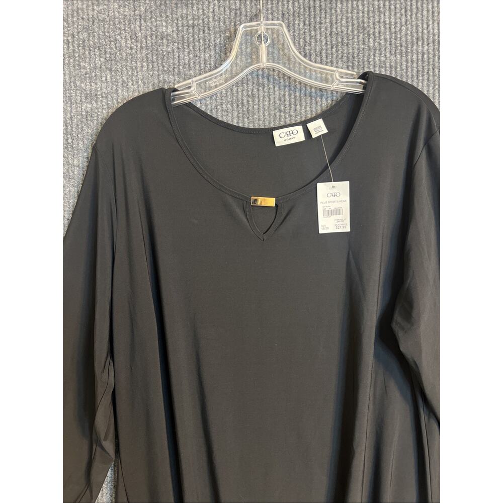 Cato Womens Tunic Blouse Plus Size 18/20 Black Asymmetric Hem Stretchy Comfort - Picture 2 of 10